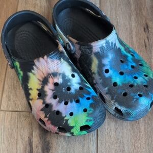 CROCS Black and Blue Mules & Clogs with Perforated Design